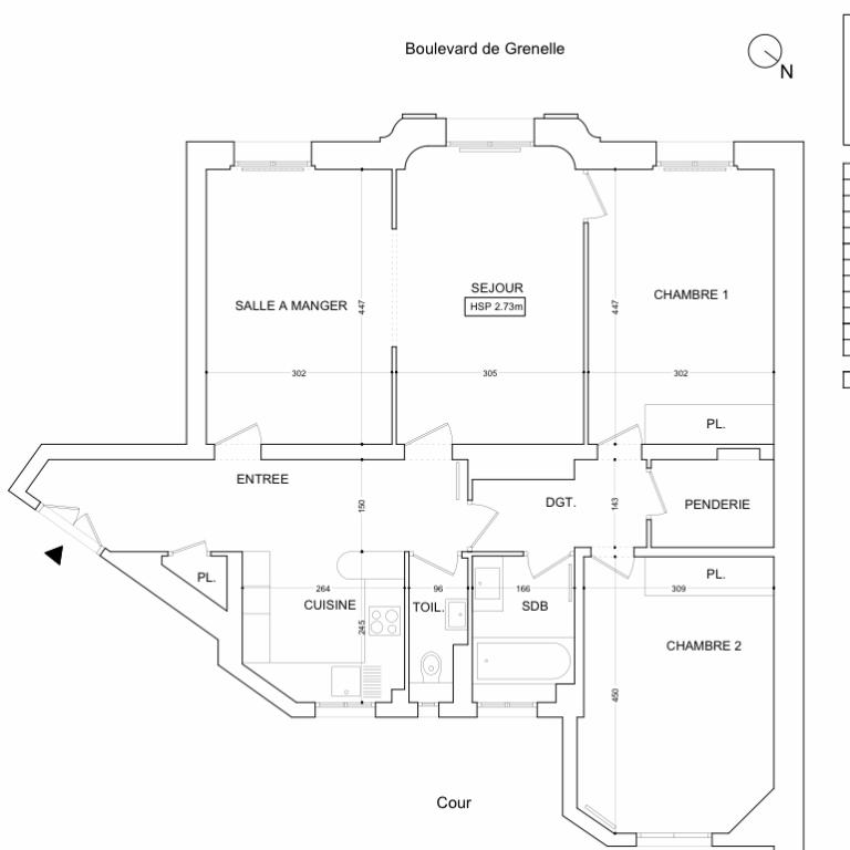 Paris XVème, Métro Bir Hakeim, Grand 3 Pièces de 84,66m²
