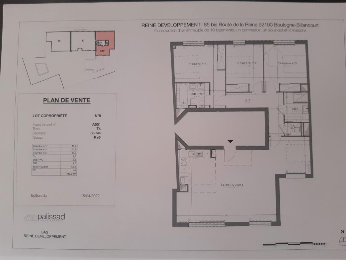 A LOUER 4/5 PIECES 112m² AVEC PARKING 92100 BOULOGN