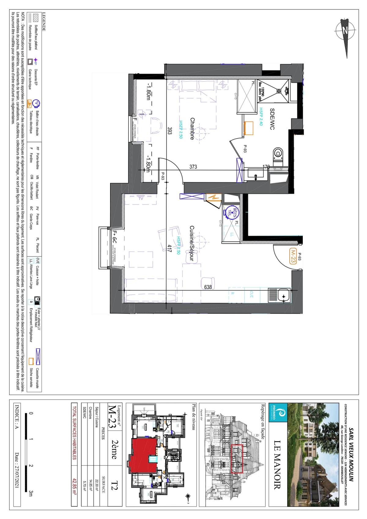 A LOUER 2 PIECES 43m² RESIDENCE SENIOR MANOIR DE RAMBOUILLET 