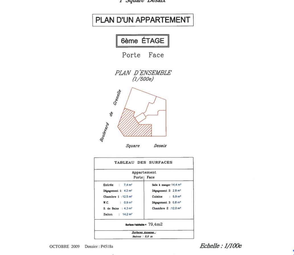 Paris XVème, Métro Bir Hakeim, Grand 3 Pièces de 79,40m²