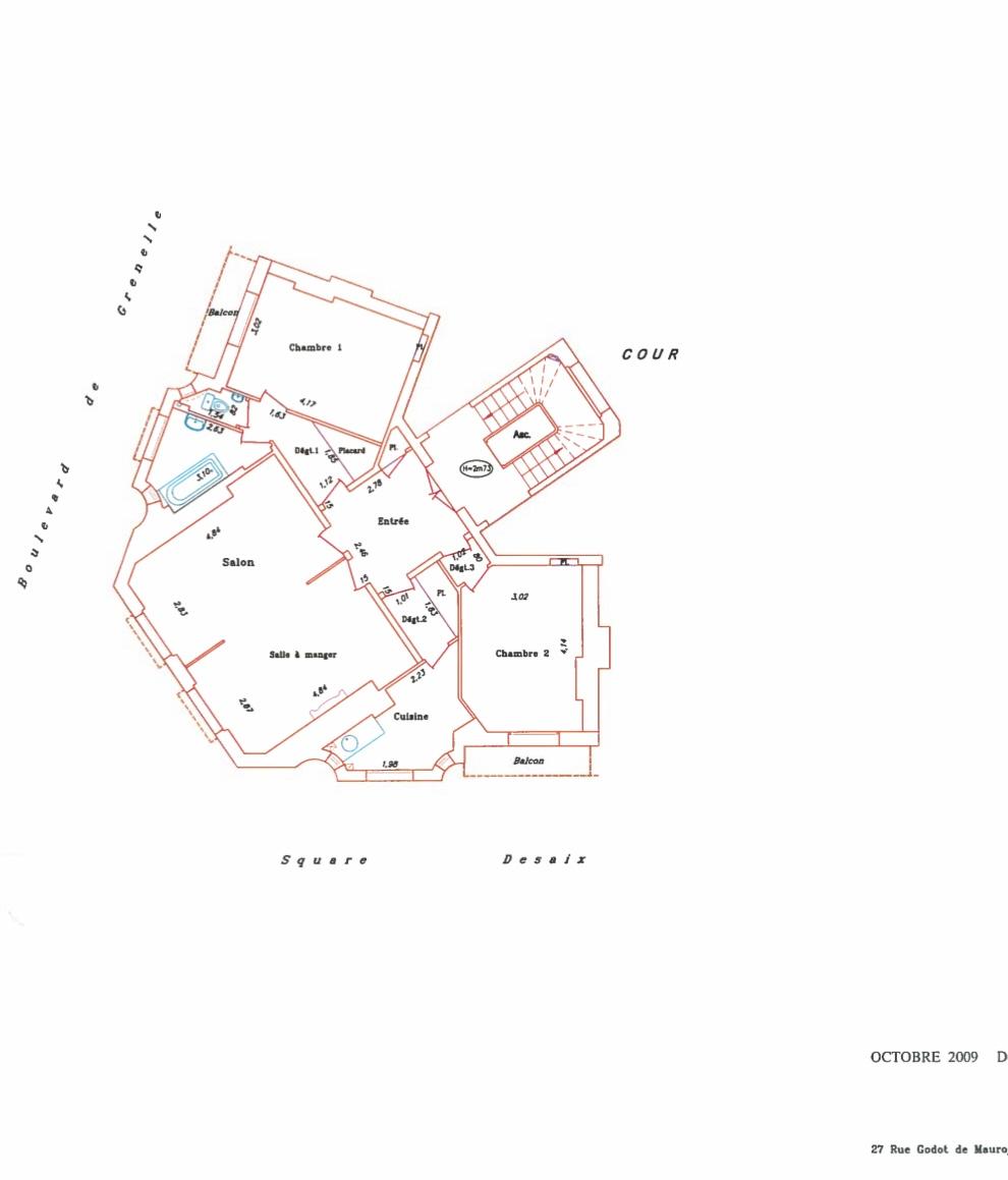 Paris XVème, Métro Bir Hakeim, Grand 3 Pièces de 79,40m²