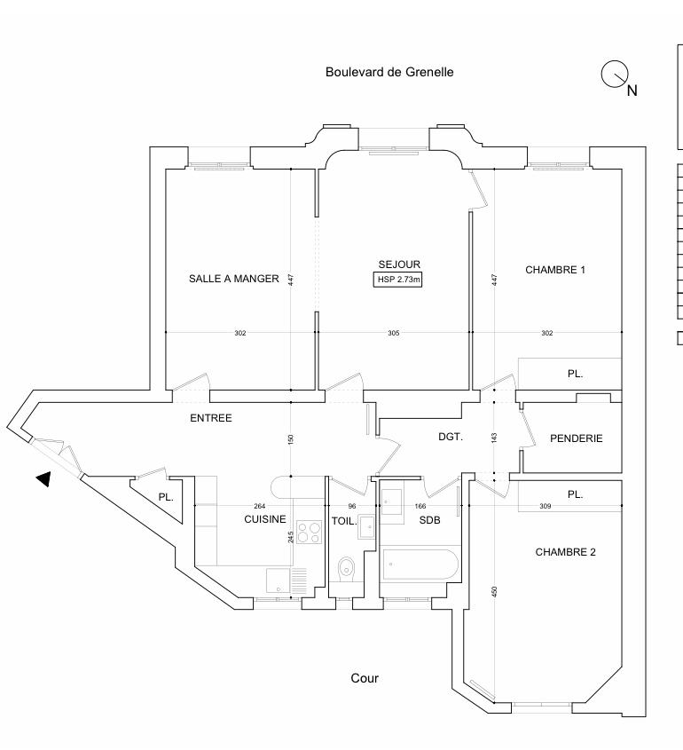 Paris XVème, Métro Bir Hakeim, Grand 3 Pièces de 84,66m²