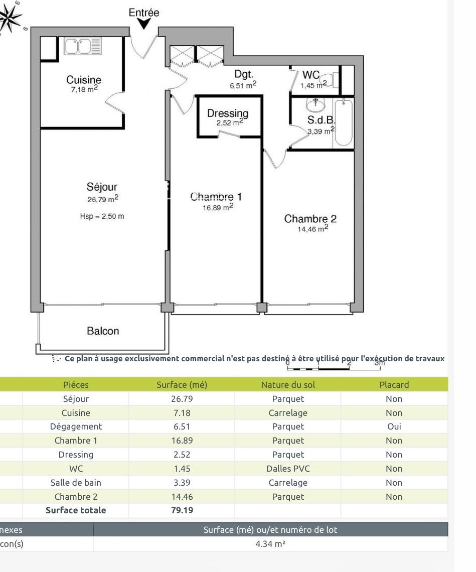 A LOUER 3 PIECES 79.19m² AVEC BALCON ET CAVE