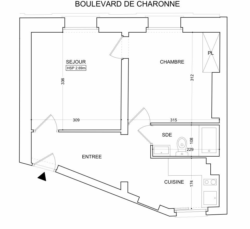 A LOUER   Paris XIème.  2 pièces.  32.80m².