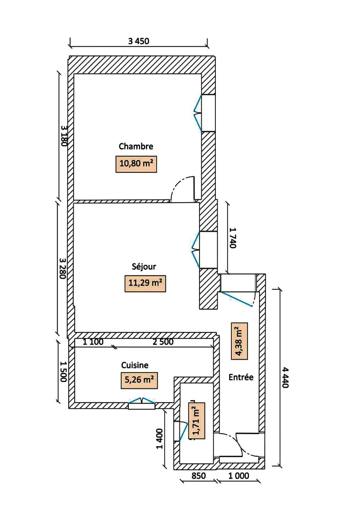 A LOUER 2 Pièces 33.44m²  Paris VIIème