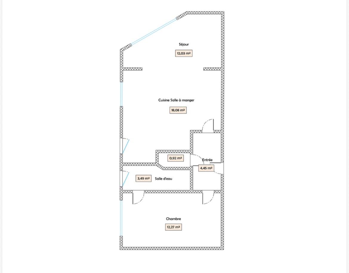 Paris XVème, métro Volontaires, Grand 2Pièces de 51,24m²