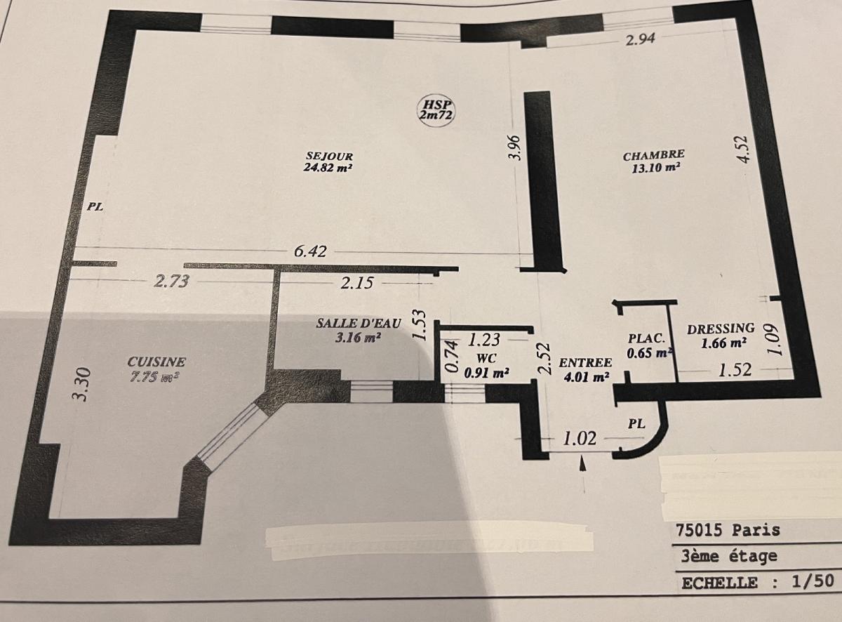 Paris XVème , Place du Commerce, 2 Pièces de 56m² 