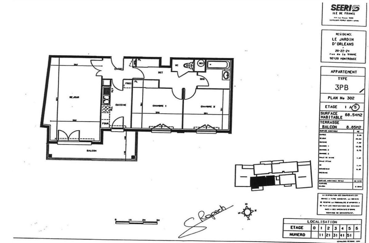 Montrouge (92120), 3Pièces de 68,24 m² avec Balcon et Parking