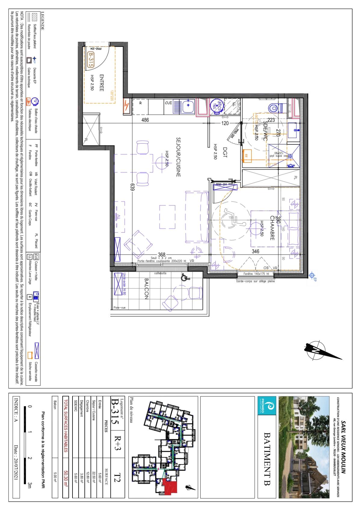 A LOUER 2P Meublé de 50.22m² AVEC BALCON 
