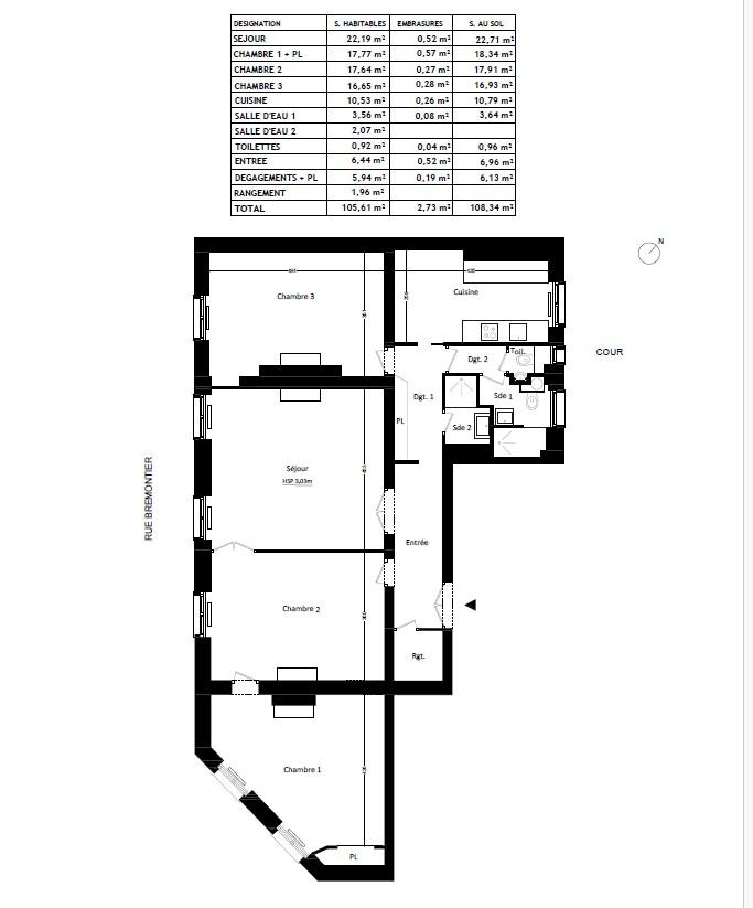Paris XVIIème, Wagram, 4Pièces de 105,61m²