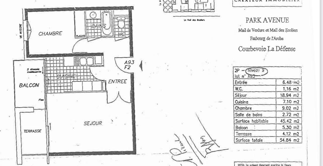 A LOUER COURBEVOIE 2 Pièces 45.42m². 92400. CAVE ET PARKING.